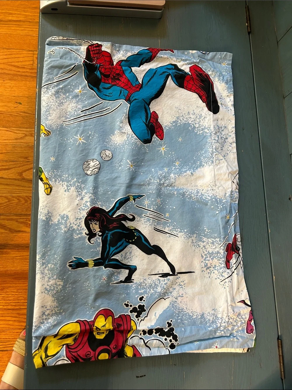 Pottery Barn Kids Marvel Comics Superhero Print Pillow Sham - Blue 100% Organic